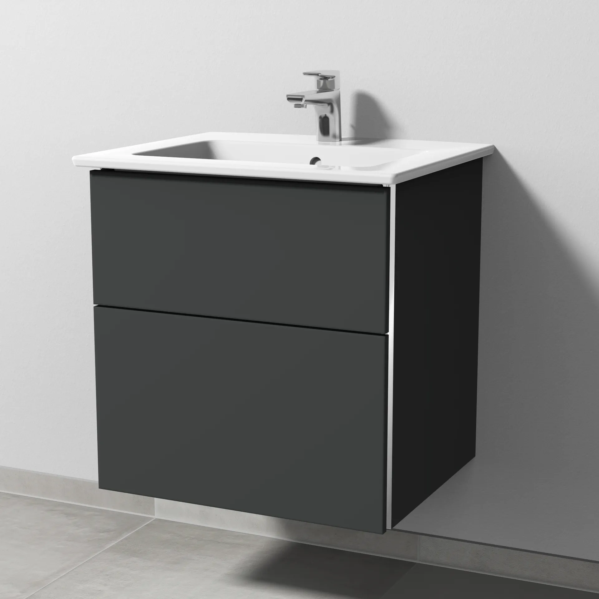 Sanipa Keramik-Waschtisch-Waschtischunterschrank mit Waschtischunterschrank „3way“ 555 × 591 × 477 mm in Graphit (matt), mit Hahnlochbohrung, Becken