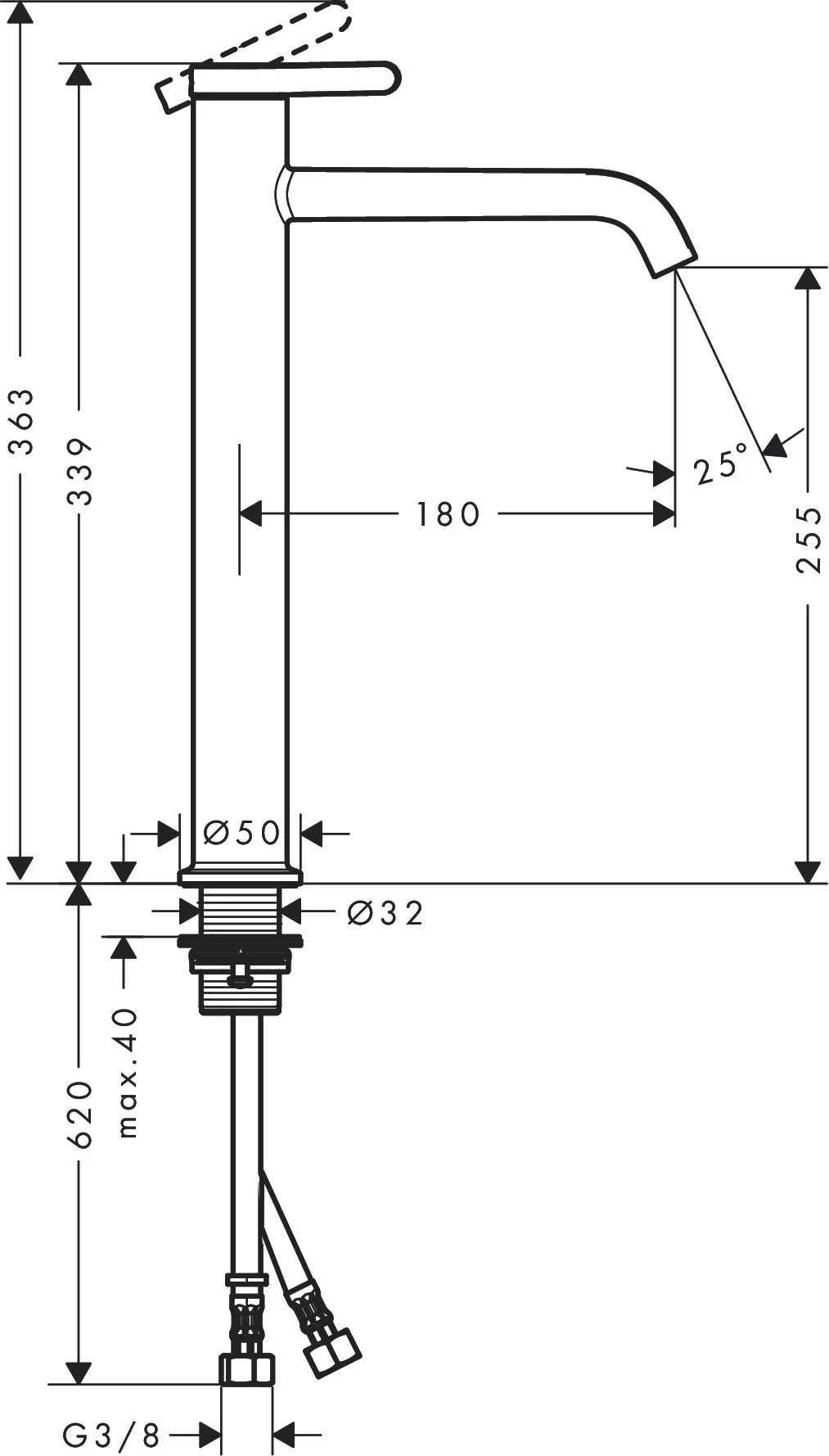 Hansgrohe AXOR One Einhebel-Waschtischmischer 260, Chrom, Ausladung 180 mm, Auslaufhöhe 255 mm, Hebelgriff, Normalstrahl, max. Durchfluss 5 l/min Hansgrohe AXOR One Einhebel-Waschtischmischer 260, Chrom, Ausladung 180 mm, Auslaufhöhe 255 mm, Hebelgriff, Normalstrahl, max. Durchfluss 5 l/min