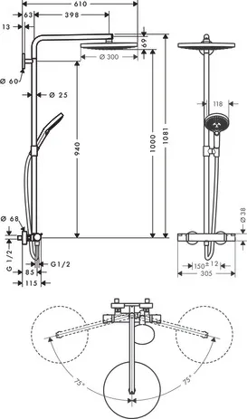 Showerpipe Raindance Select chrom mit Kopfbrause Raindance S 300 2jet