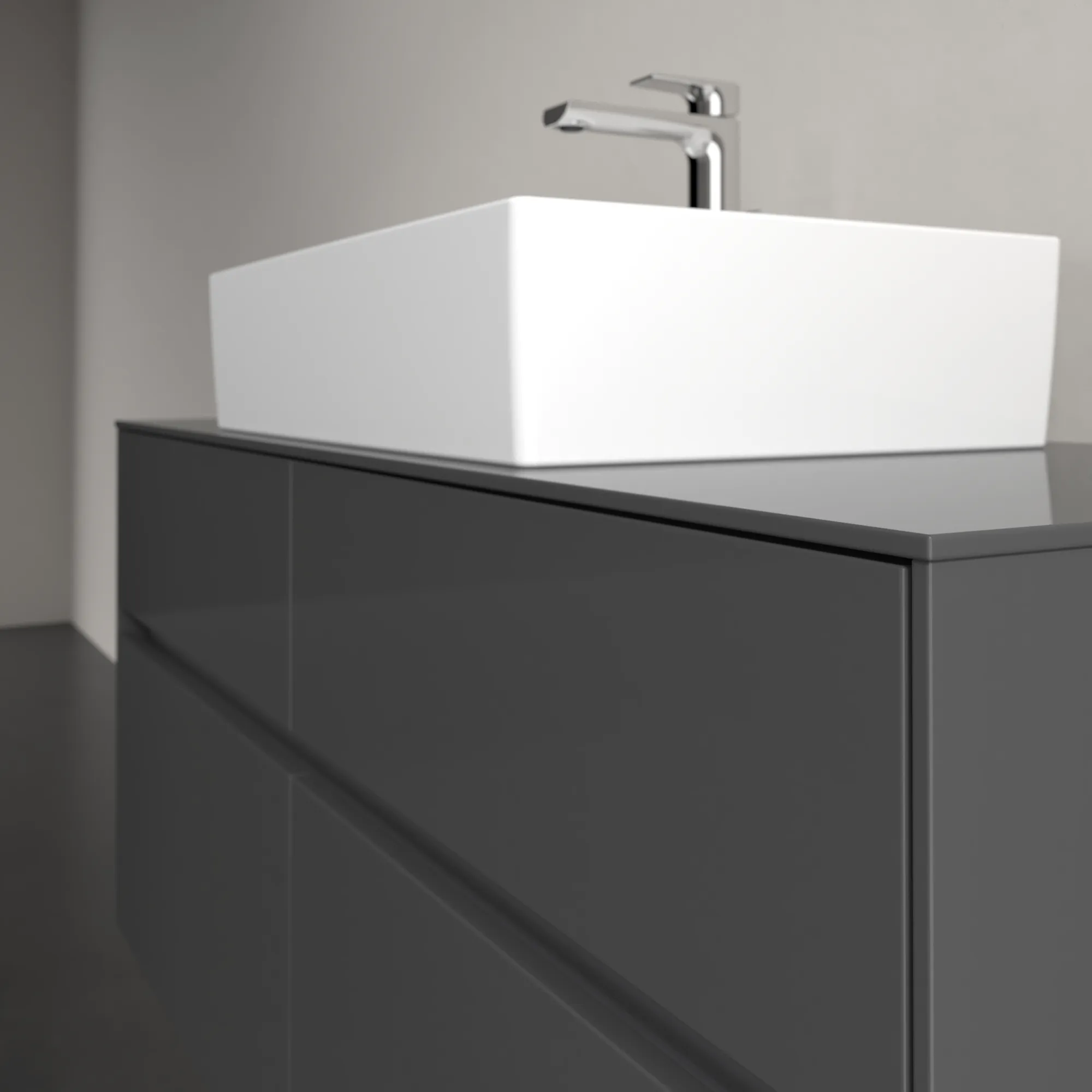 Villeroy & Boch Waschtischunterschrank „Collaro“ 1200 × 548 × 500 mm Glossy Grey, mit Beleuchtung, für Becken mittig