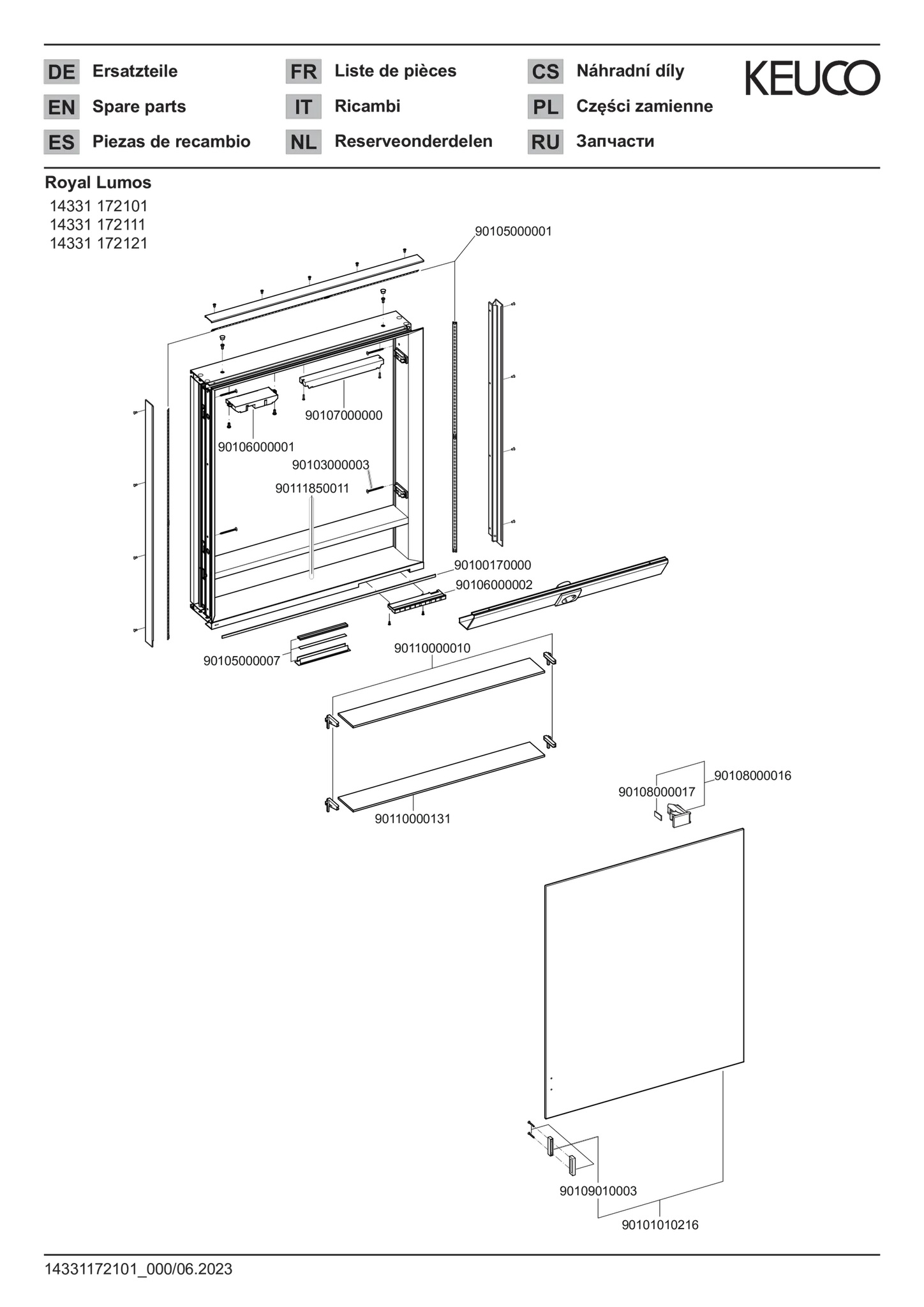 KEUCO Wandeinbau Spiegelschrank mit verdecktem Ablagefach „Royal Lumos“ 650 × 735 × 130 mm in Silber (eloxiert), Anschlag rechts, rechts