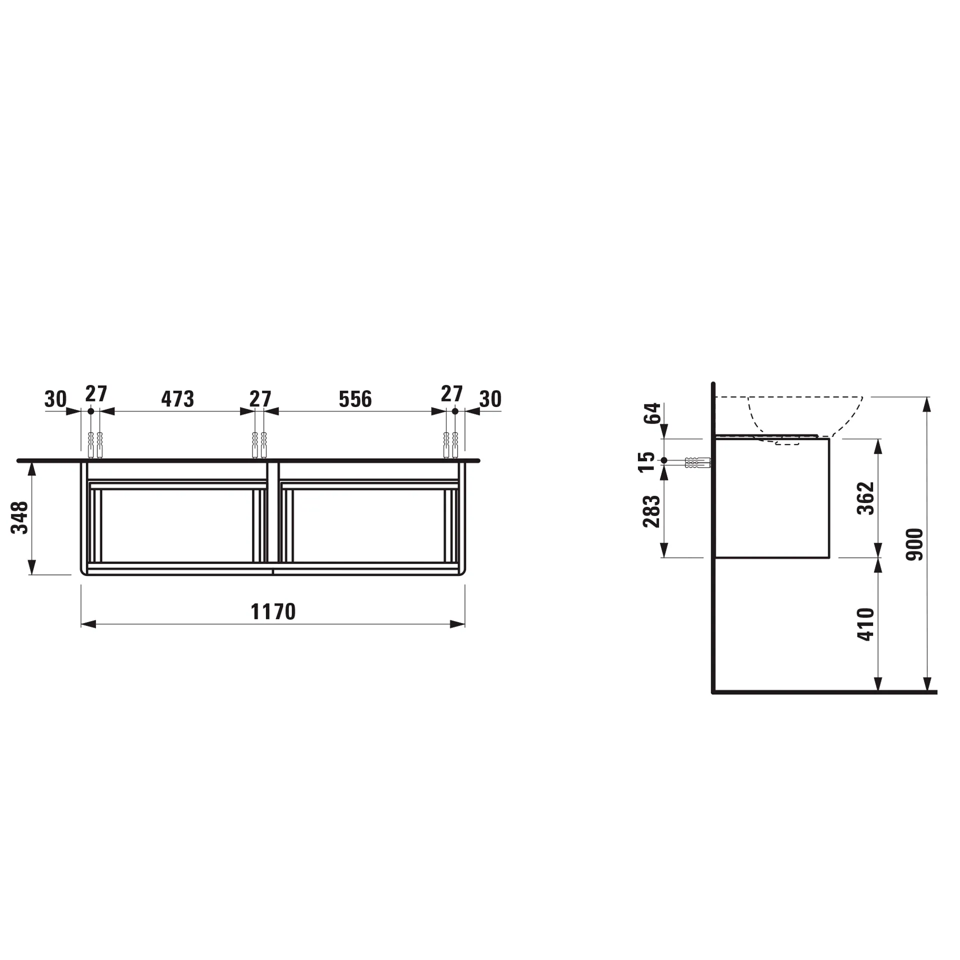Waschtischunterbau BASE für INO 348x1170x362 2 Schubladen mit Griff Aluminium eloxiert für Doppelwaschtisch H814304 weiß matt Waschtischunterbau BASE für INO 348x1170x362 2 Schubladen mit Griff Aluminium eloxiert für Doppelwaschtisch H814304 weiß matt