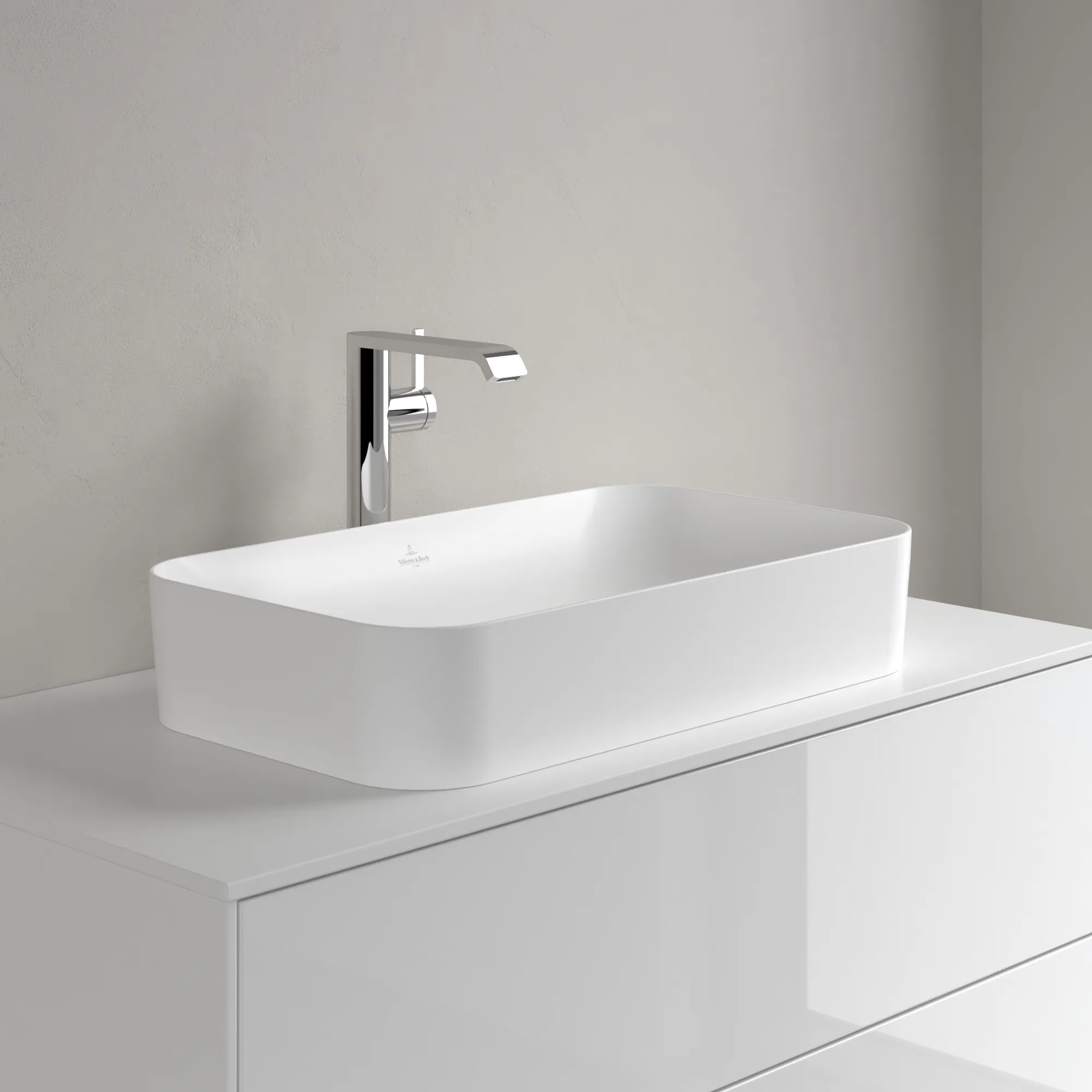 Villeroy & Boch Aufsatzwaschbecken Finion, 600x350x115 mm, Stone White CeramicPlus, matt, TitanCeram, Metropolitan Stil