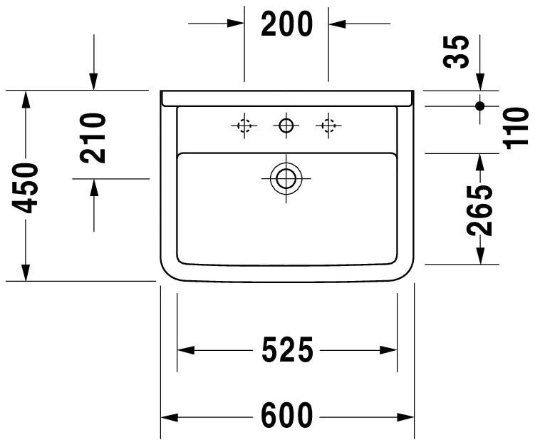 Wandwaschtisch „Starck 3“, mit Überlauf, Hahnlochposition mittig Wandwaschtisch „Starck 3“, mit Überlauf, Hahnlochposition mittig