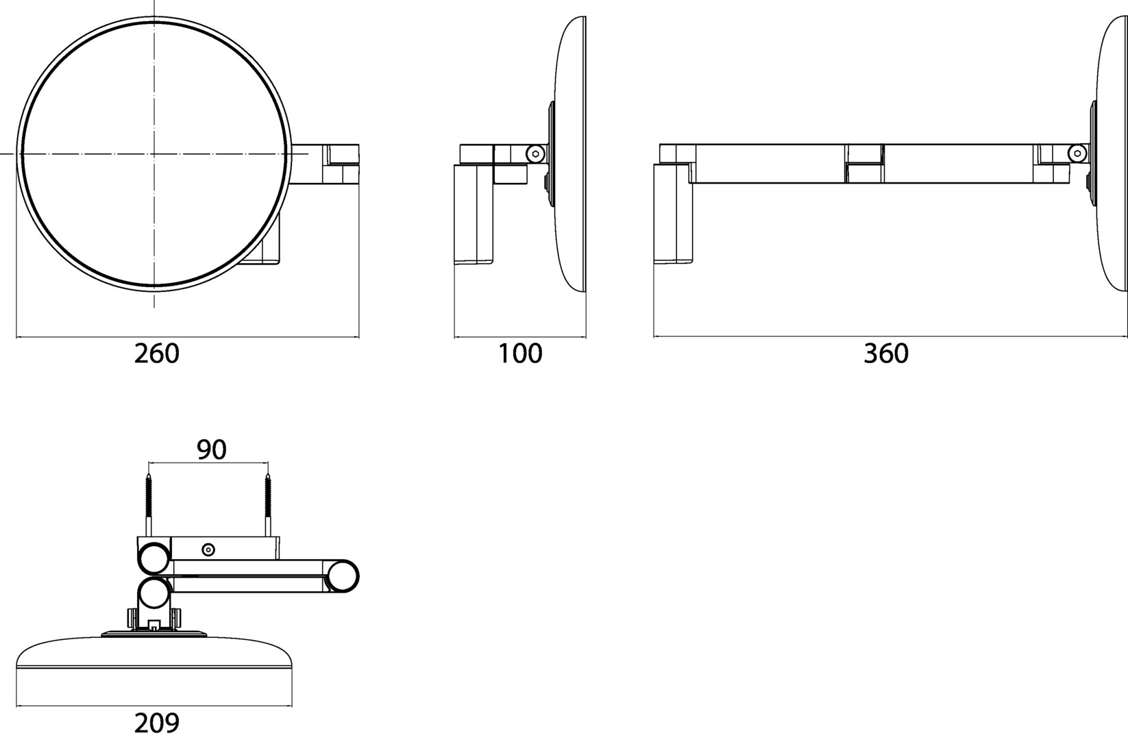 LED-Kosmetikspiegel evo 2-armig, 5-fach, rund, Direktanschluss, 2 Schalter, Farbwechsel, dimmbar D: 209 mm, chrom