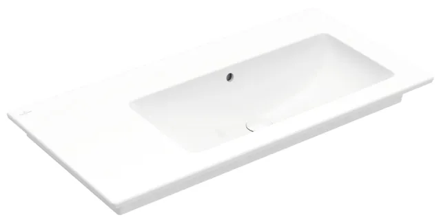 Wandwaschtisch „Venticello“, mit Überlauf, ohne Hahnlochbohrung, rechts 100 × 50 cm in Weiß Alpin
