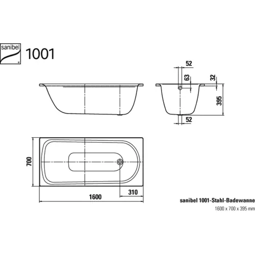 Badundu Badewanne rechteck 1600 × 700 mm, Fußablauf Badundu Badewanne rechteck 1600 × 700 mm, Fußablauf