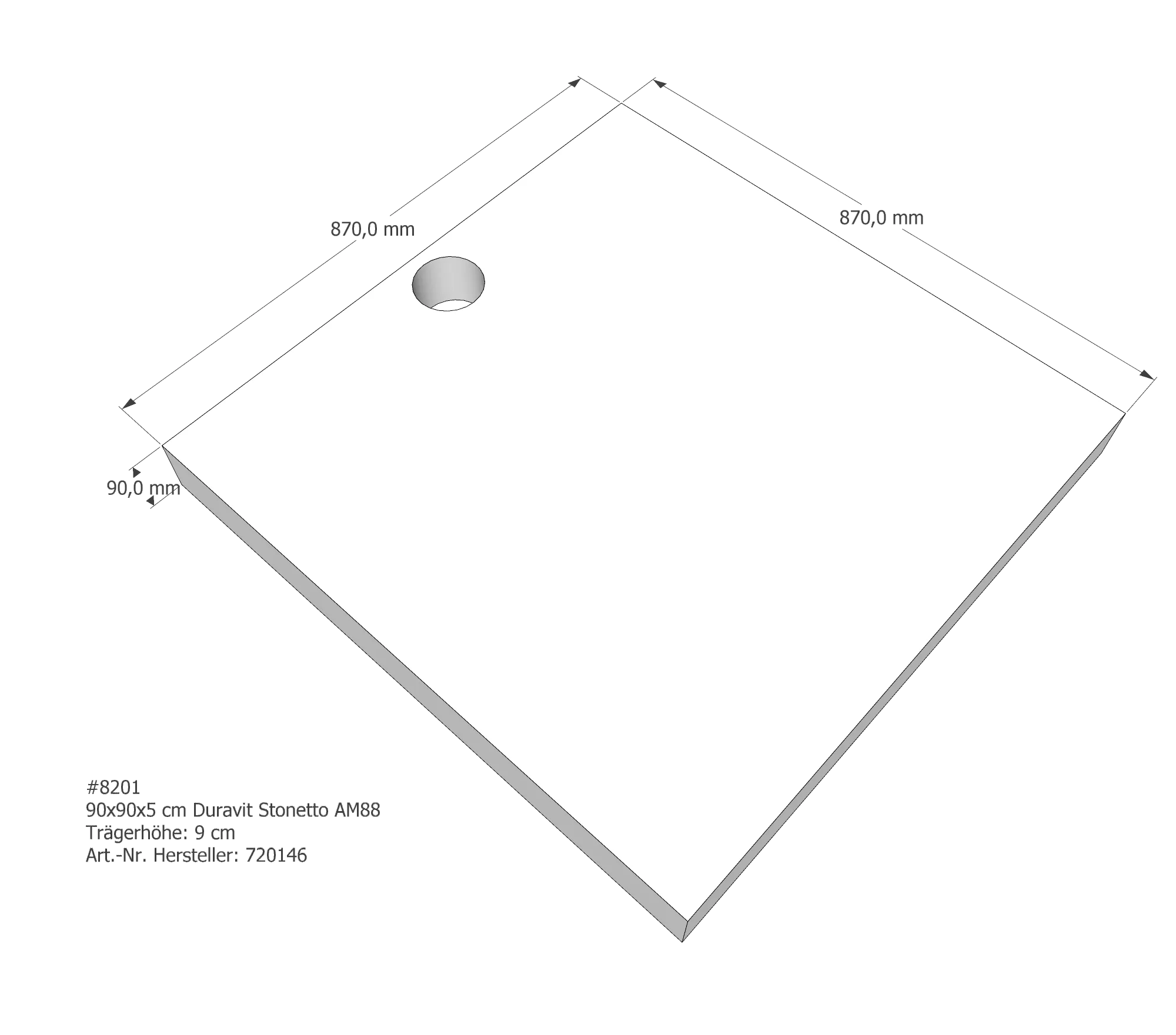Duschwannenträger für Duravit Stonetto 90 × 90 × 5 cm Breite: 90 cm / Länge: 90 cm