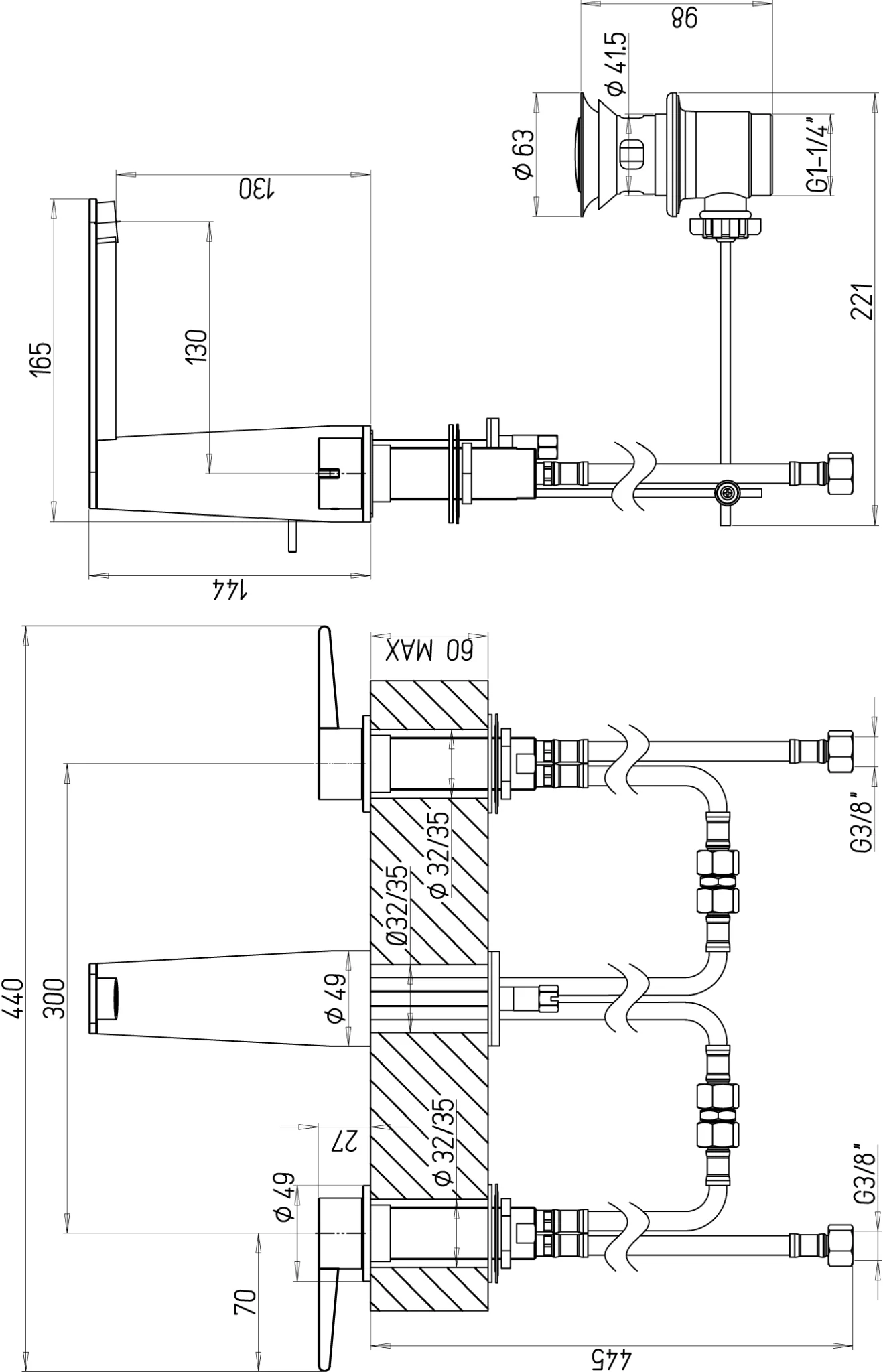 Villeroy & Boch Conum Dreiloch-Waschtischarmatur TVW127001000, 440 x 144 x 165 mm, Chrom Villeroy & Boch Conum Dreiloch-Waschtischarmatur TVW127001000, 440 x 144 x 165 mm, Chrom