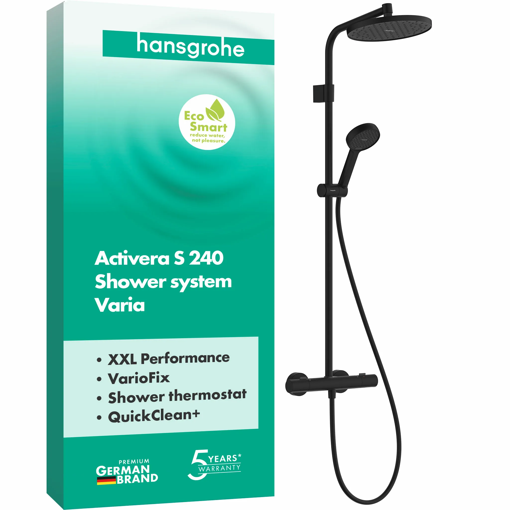 Hansgrohe Activera S Showerpipe 240 1jet EcoSmart mit Ecostat Fine Varia, Mattschwarz Hansgrohe Activera S Showerpipe 240 1jet EcoSmart mit Ecostat Fine Varia, Mattschwarz