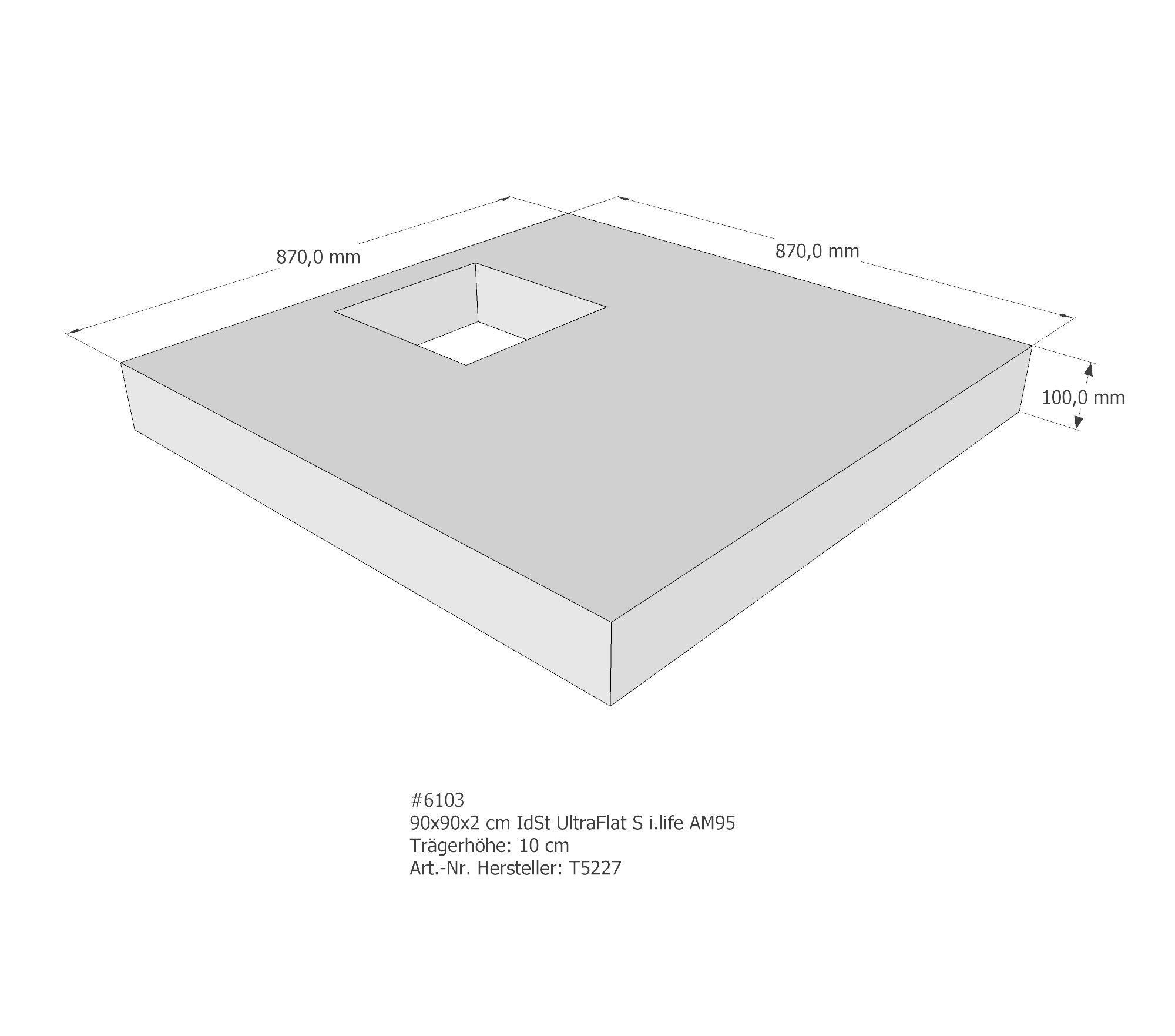 Duschwannenträger für Ideal Standard Ultra Flat S i.life 90 × 90 × 2 cm