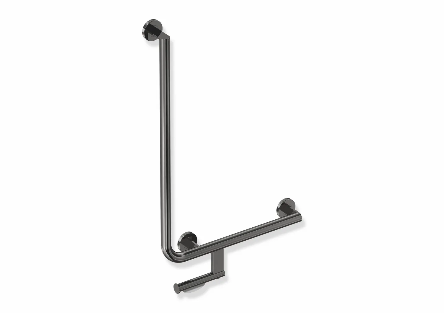 Winkelgriff mit Papierrollenhalter des Systems 900, Edelstahl, PVD, waagerechte Länge 500 mm, senkrechte Länge 750 mm, D: 32 mm, Ausführung rechts, in Farbe CK (messing glänzend) Winkelgriff mit Papierrollenhalter des Systems 900, Edelstahl, PVD, waagerechte Länge 500 mm, senkrechte Länge 750 mm, D: 32 mm, Ausführung rechts, in Farbe CK (messing glänzend)