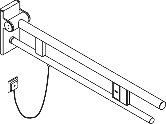 Stützklappgriff Duo, Design A des Systems 900, Edelstahl, PVD, Ausladung 850 mm, mit Spülauslösung (E-Ausführung), Ausführung links, in Farbe CK (messing glänzend) Stützklappgriff Duo, Design A des Systems 900, Edelstahl, PVD, Ausladung 850 mm, mit Spülauslösung (E-Ausführung), Ausführung links, in Farbe CK (messing glänzend)