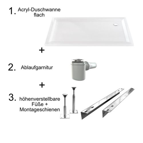 HSK rechteck Acryl-Duschwannen-Set „flach“ 75 × 90 cm in Weiß