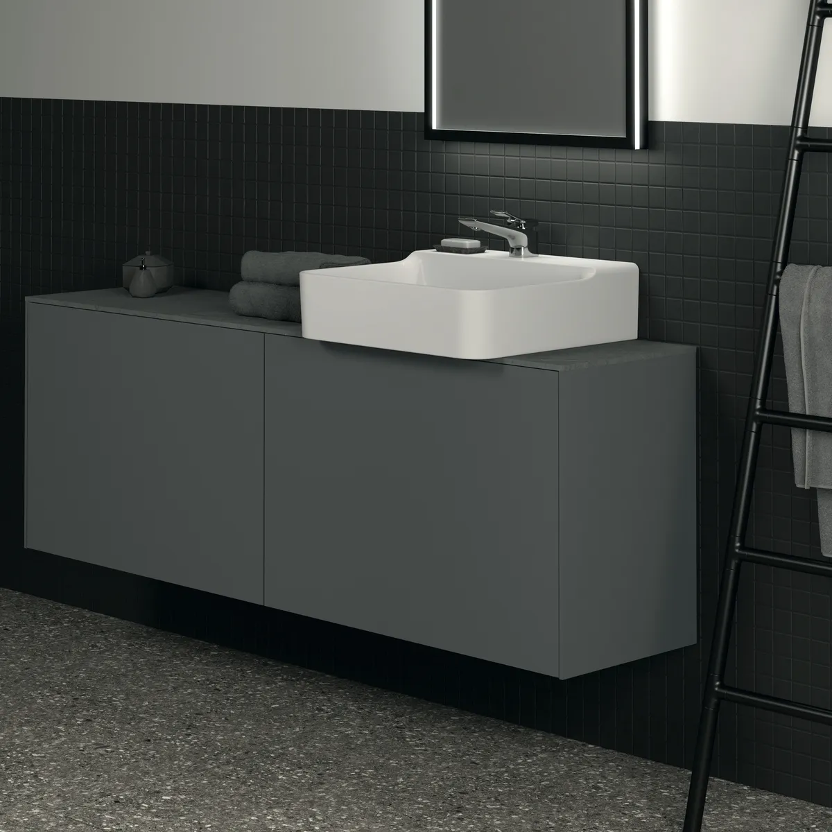 Ideal Standard Waschtischunterschrank „Conca“ 158,5 × 54 × 37,3 cm Anthrazit matt lackiert Ideal Standard Waschtischunterschrank „Conca“ 158,5 × 54 × 37,3 cm Anthrazit matt lackiert