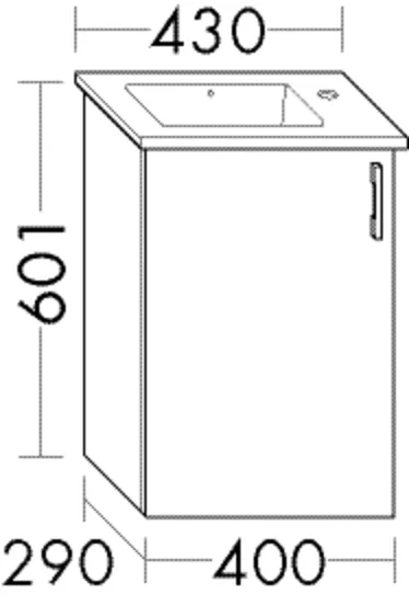 Waschtischunterschrank Sys30 PG1 Aqua von burgbad – 400 mm breit, 290 mm tief, 601 mm hoch, 1 Tür