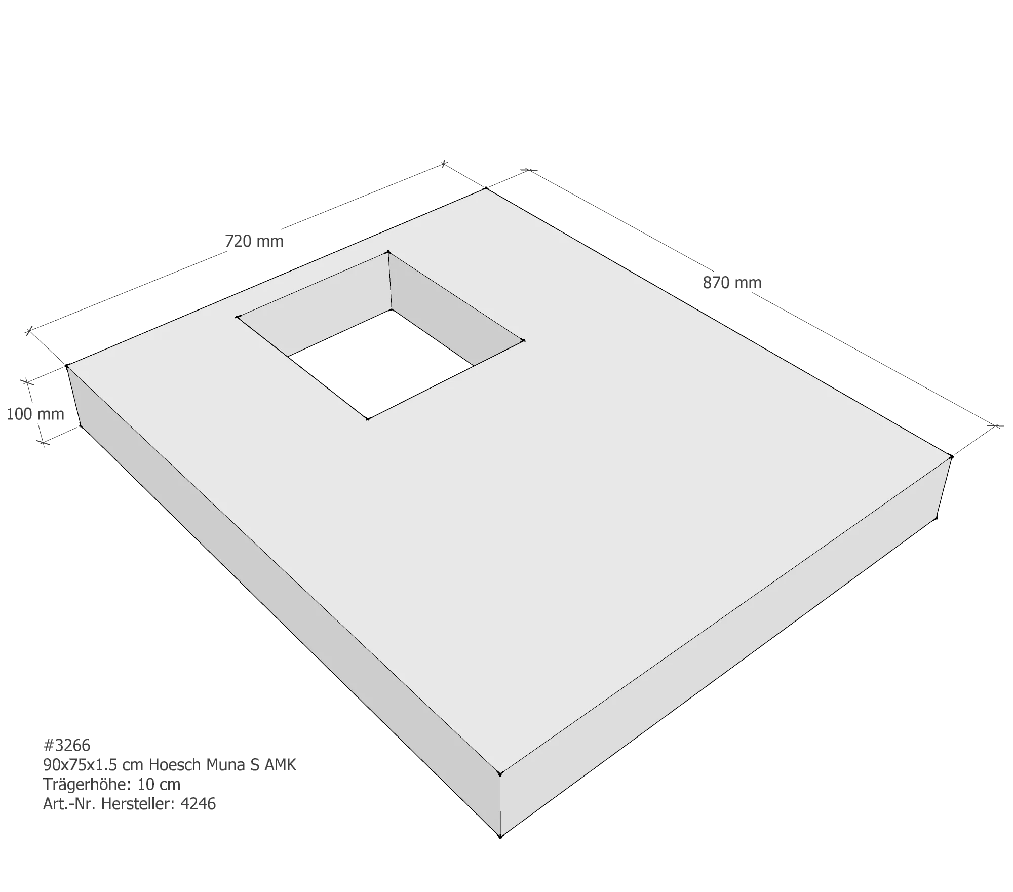 Duschwannenträger passend für Hoesch Muna S 90 × 75 × 1,5 cm