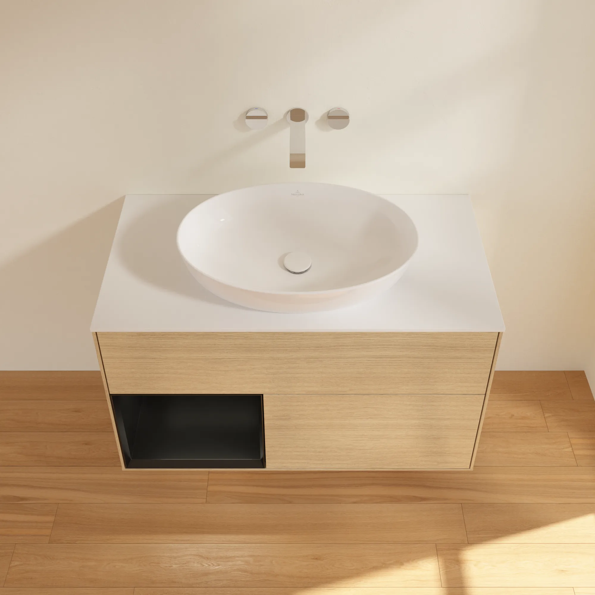 Villeroy & Boch Waschtischunterschrank „Finion“ für Schrankwaschtisch 1000 × 603 × 501 mm Oak Veneer, für Becken mittig, ohne Hahnlochbohrung Villeroy & Boch Waschtischunterschrank „Finion“ für Schrankwaschtisch 1000 × 603 × 501 mm Oak Veneer, für Becken mittig, ohne Hahnlochbohrung