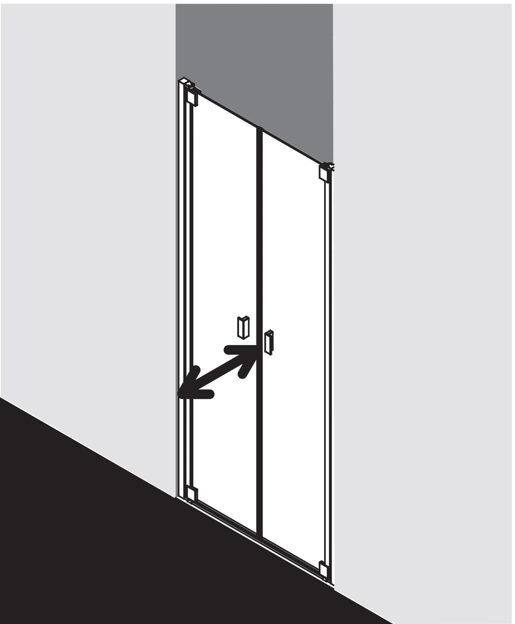 Kermi Pendeltür für Nische und Ecke „RAYA“ Glas Klar Dekor Stripe 3, Profile Silber Mattglanz, BV: 1193 - 1253 mm GAK: 1180 - 1230 mm WE: 1193 - 1253 mm H: 2000 mm Kermi Pendeltür für Nische und Ecke „RAYA“ Glas Klar Dekor Stripe 3, Profile Silber Mattglanz, BV: 1193 - 1253 mm GAK: 1180 - 1230 mm WE: 1193 - 1253 mm H: 2000 mm