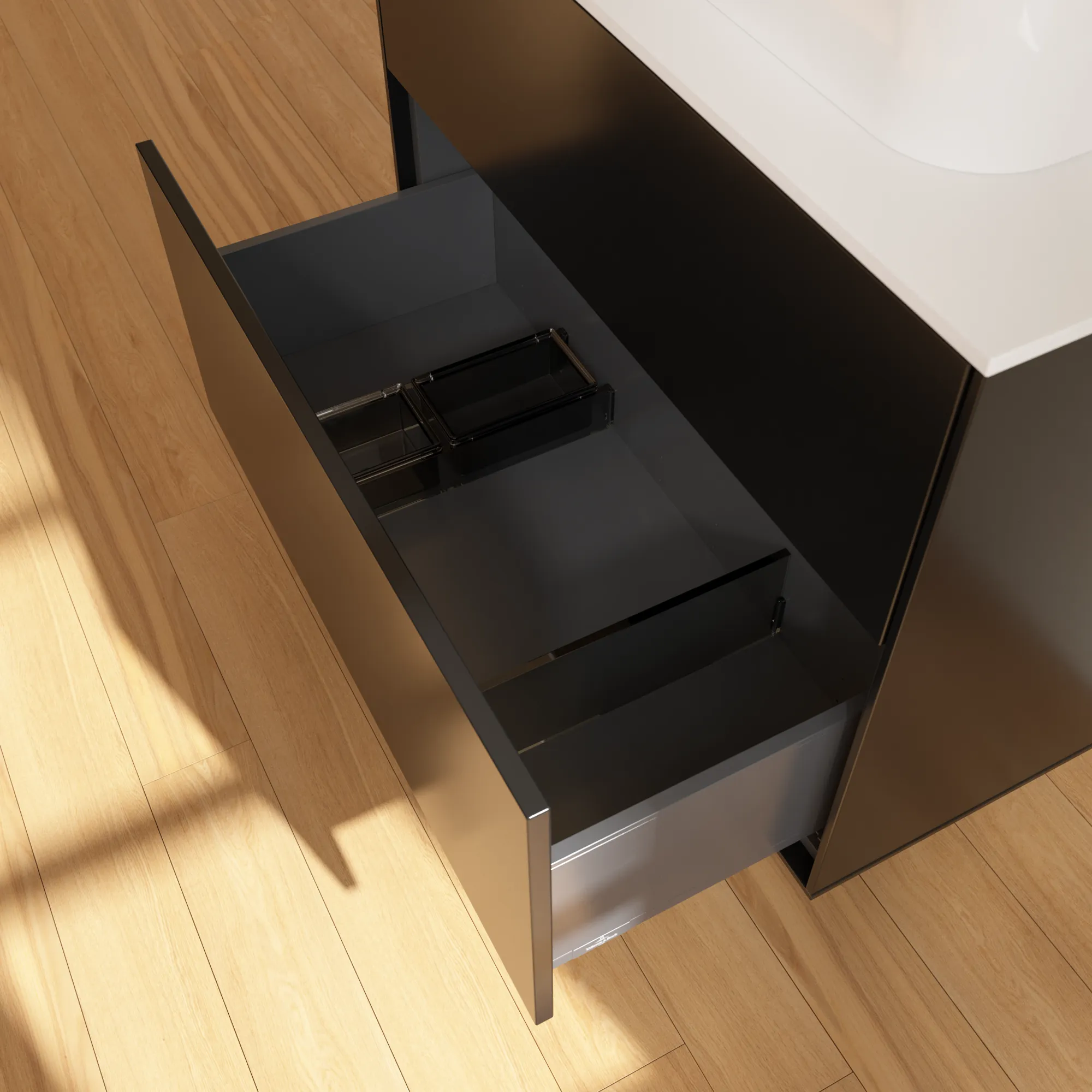 Villeroy & Boch Finion Waschbeckenunterschrank G34, 800 x 603 x 501 mm, Black Matt Lacquer / Glass White Matt
