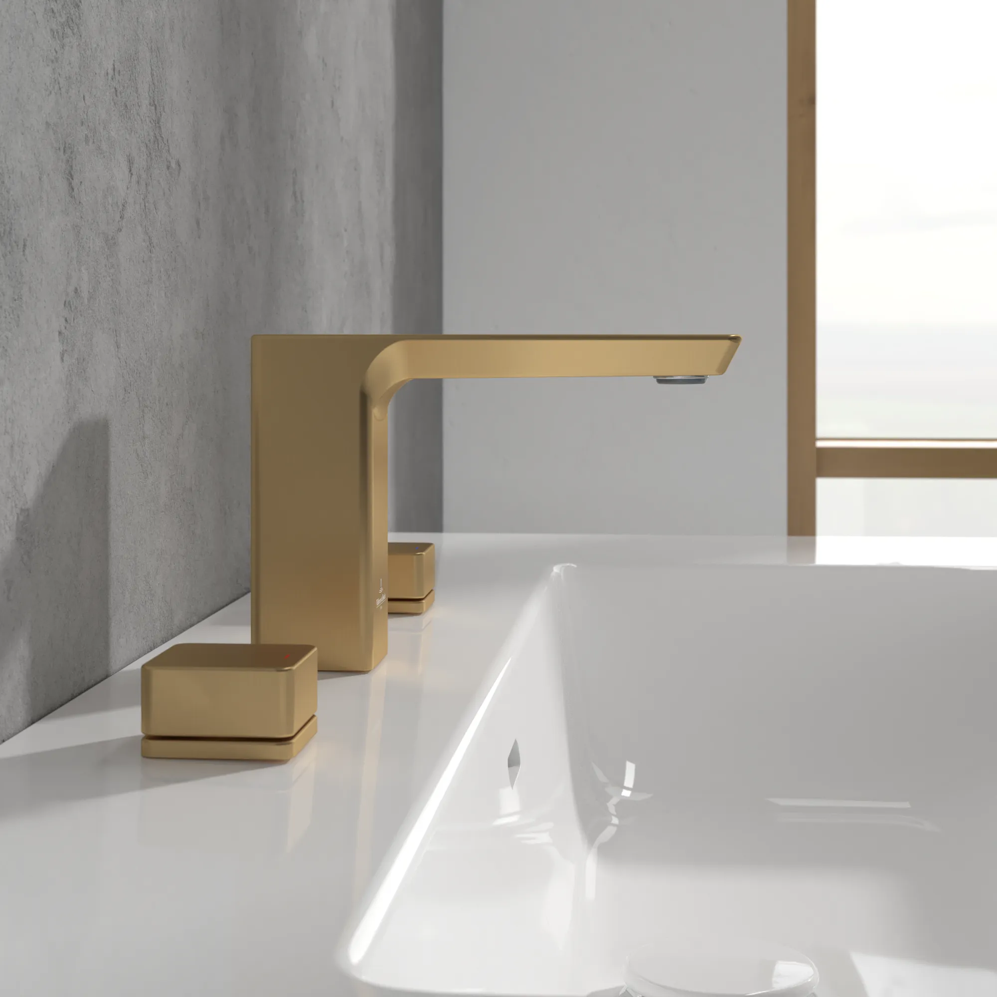 Villeroy & Boch Subway 3.0 Dreiloch-Waschtischarmatur, Brushed Gold, 122 mm Höhe, 43 mm Durchmesser, 345x178x122 mm, verstellbarer Strahlregler Villeroy & Boch Subway 3.0 Dreiloch-Waschtischarmatur, Brushed Gold, 122 mm Höhe, 43 mm Durchmesser, 345x178x122 mm, verstellbarer Strahlregler