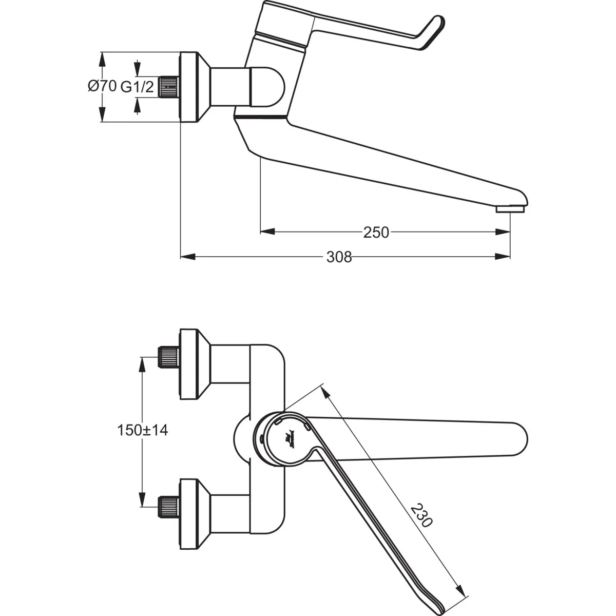 Wandwaschtisch-Sicherheitsarmatur Ceraplus, nicht absperrbarer S-Anschluß, Hebel 230mm, Ausladung 250mm, Chrom Wandwaschtisch-Sicherheitsarmatur Ceraplus, nicht absperrbarer S-Anschluß, Hebel 230mm, Ausladung 250mm, Chrom