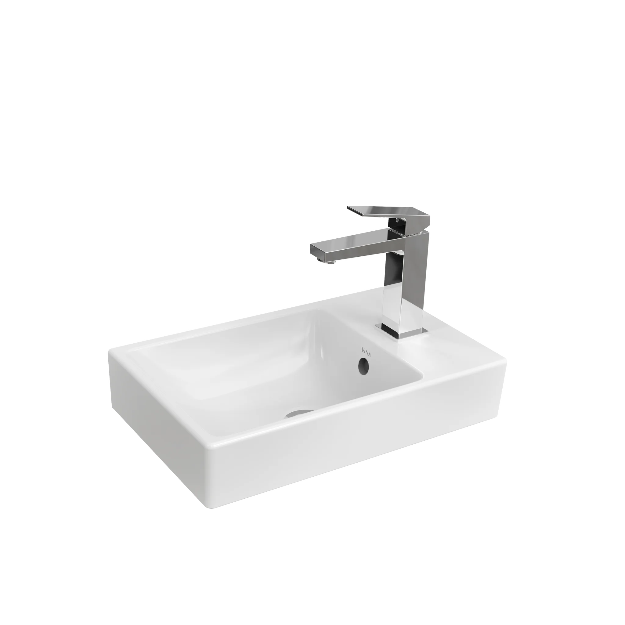 VitrA New Integra Square Handwaschbecken, 45,5 x 28,5 x 15 cm, asymmetrisch links, Hahnloch rechts, Weiß Hochglanz VitrA New Integra Square Handwaschbecken, 45,5 x 28,5 x 15 cm, asymmetrisch links, Hahnloch rechts, Weiß Hochglanz