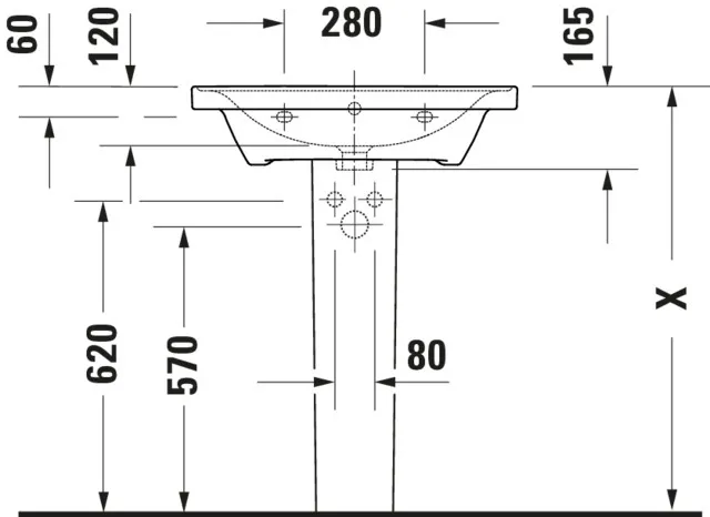 Wandwaschtisch „D-Neo“ 65 × 48 × 16,5 cm, mittig