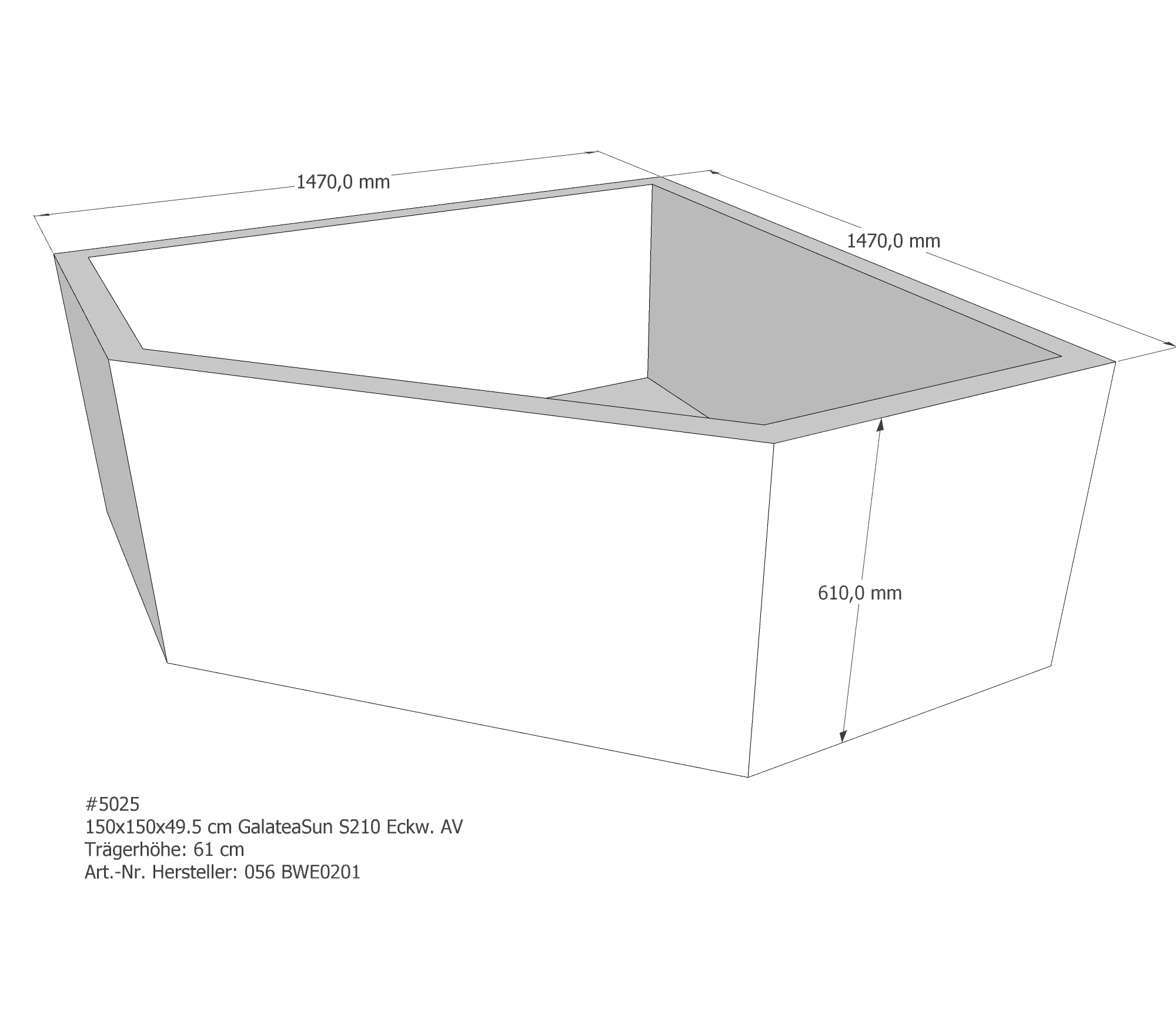 Badewannenträger für Galatea ~Sun S 210 150 × 150 × 49,5 cm