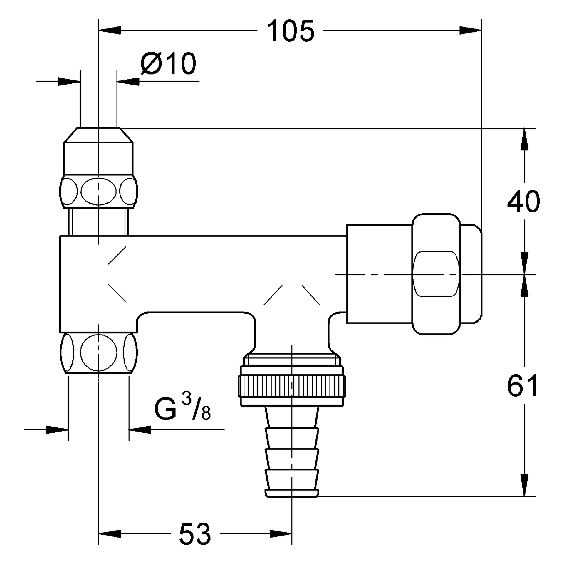 Original WAS Ventil Eckfix 41030, DN 10, Fettkammer-Oberteil 3/8'' für den absperrbaren Schlauchanschluss, eigensicher, chrom