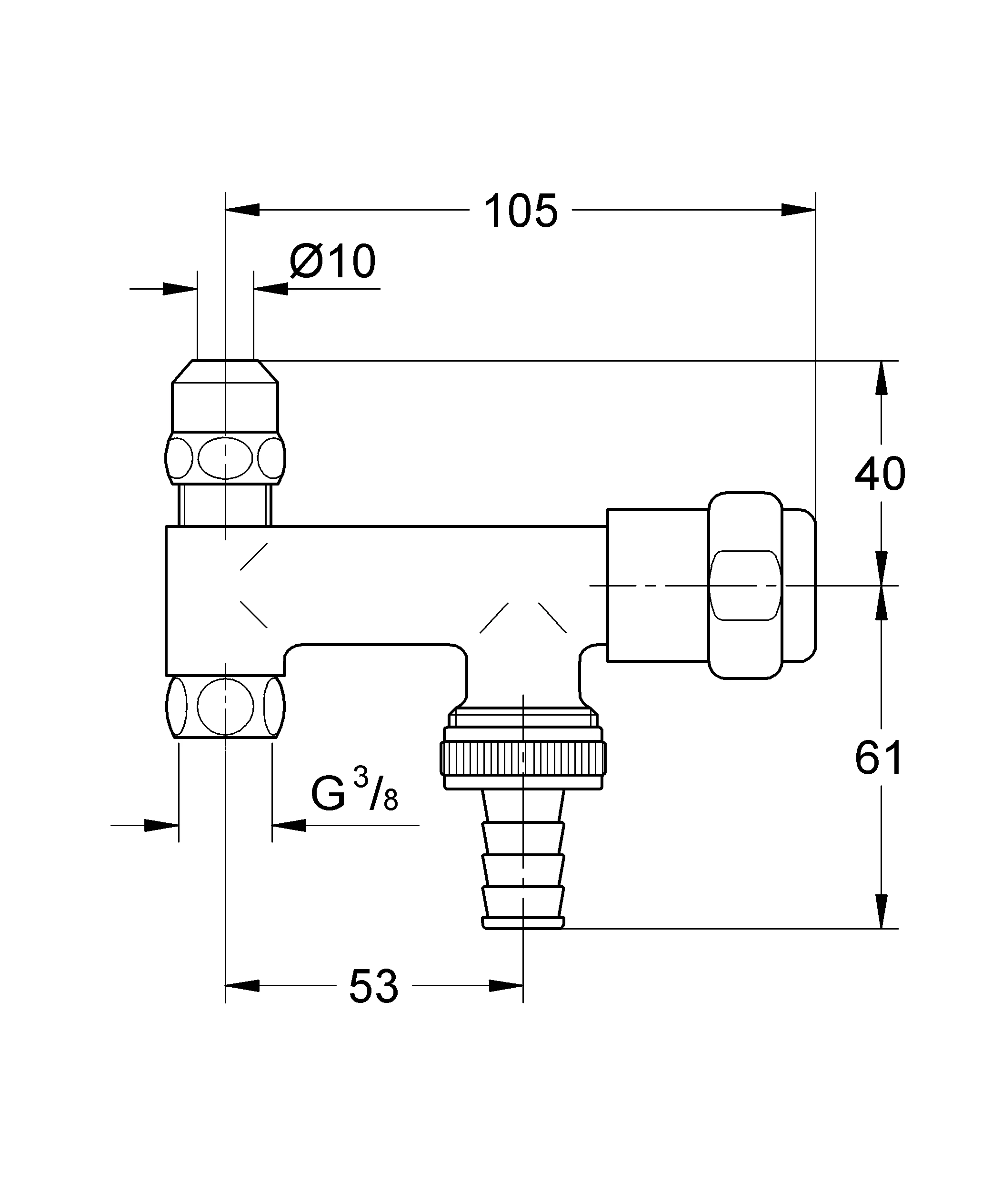 Original WAS Ventil Eckfix 41030, DN 10, Fettkammer-Oberteil 3/8'' für den absperrbaren Schlauchanschluss, eigensicher, chrom