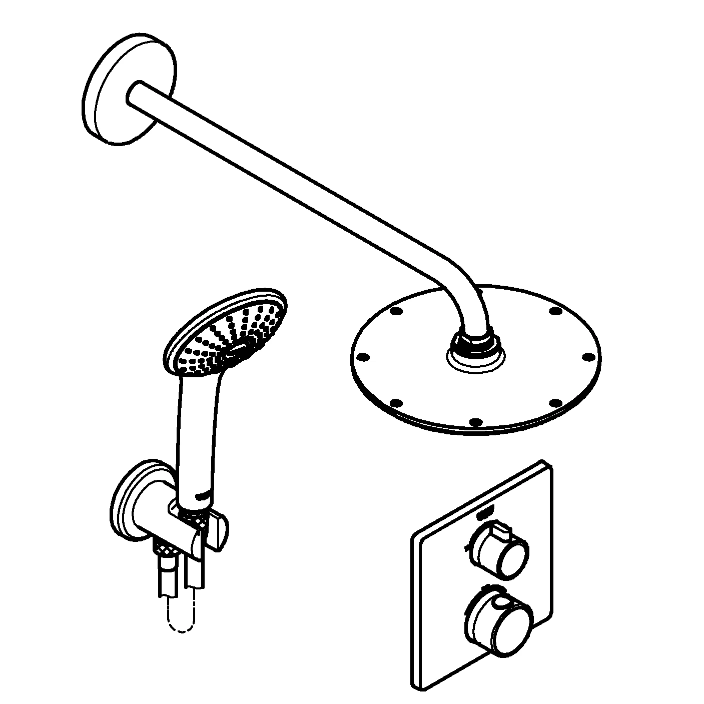 Duschsystem Unterputz Grohtherm 34734, mit Grohtherm Thermostat mit integrierter 2-Wege-Umstellung, Rainshower Cosmopolitan 210 Metall-Kopfbrause, eckige Rosette, chrom