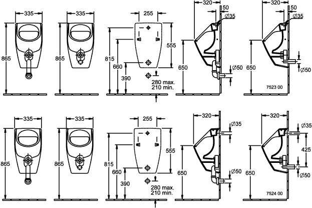 Villeroy & Boch O.novo Absaug-Urinal 752300, Oval, Weiß Alpin