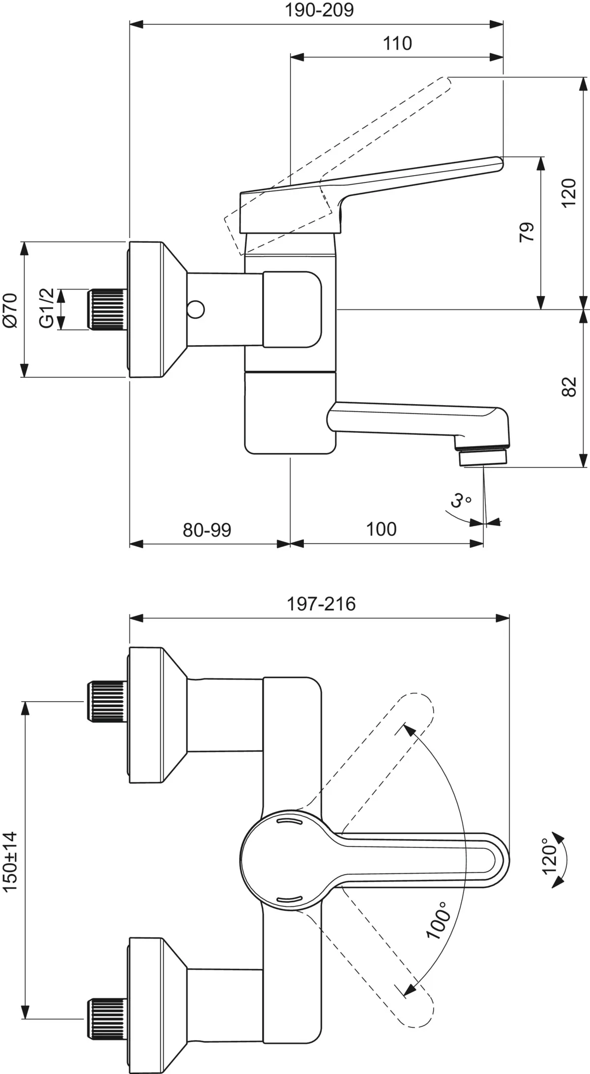 Ideal Standard Wand-Waschtischarmatur Ceraplus 5l/min. Ausladung 110mm absp.S-Anschlüsse Chrom Ideal Standard Wand-Waschtischarmatur Ceraplus 5l/min. Ausladung 110mm absp.S-Anschlüsse Chrom