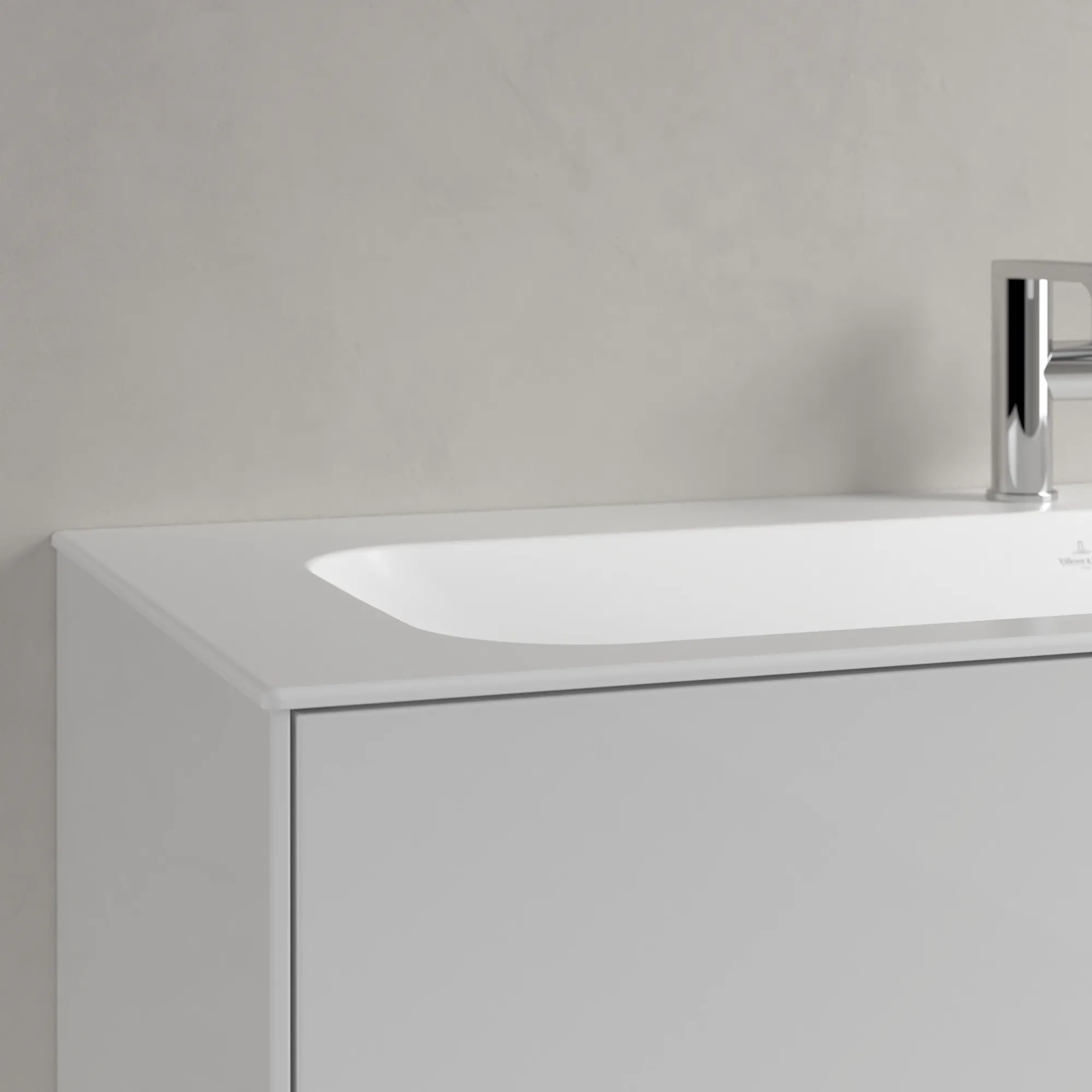 Villeroy & Boch Schrankwaschtisch aus TitanCeram „Finion“ 1200 × 500 × 160 mm, mit Hahnlochbohrung, Hahnlochposition mittig in Stone White, mit CeramicPlus Villeroy & Boch Schrankwaschtisch aus TitanCeram „Finion“ 1200 × 500 × 160 mm, mit Hahnlochbohrung, Hahnlochposition mittig in Stone White, mit CeramicPlus