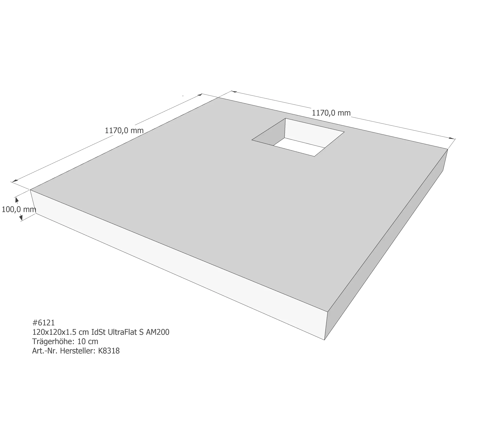 Duschwannenträger passend für Ideal Standard Ultra Flat S 120 × 120 × 1,5 cm