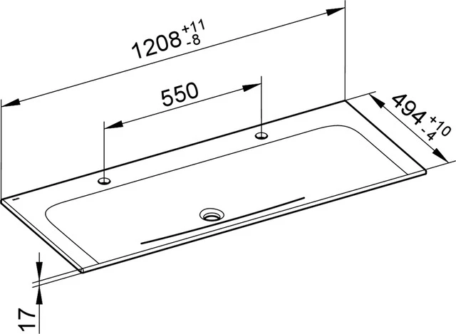 X-Line 33180311202 Keramik-Doppelwaschtisch mit 2 × 1-Loch Bohrung 1208 × 17 × 494 mm weiß