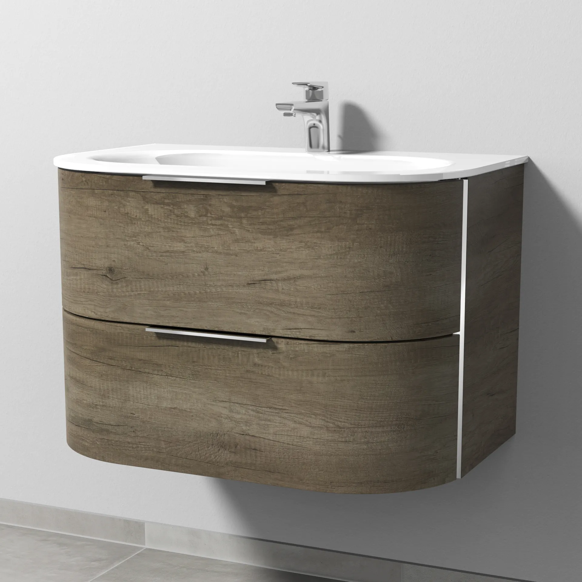 Glas-Waschtisch-Set mit Waschtischunterschrank „4balance“ 78,4 × 51,4 × 52,2 cm in Eiche Nebraska, ohne Beleuchtung