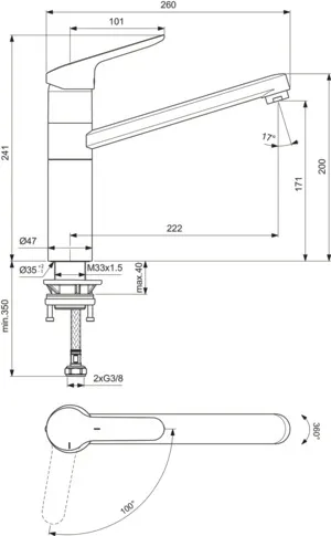 Ideal Standard Einhand-Küchenarmatur „Ceraflex“ Ausladung 222 mm