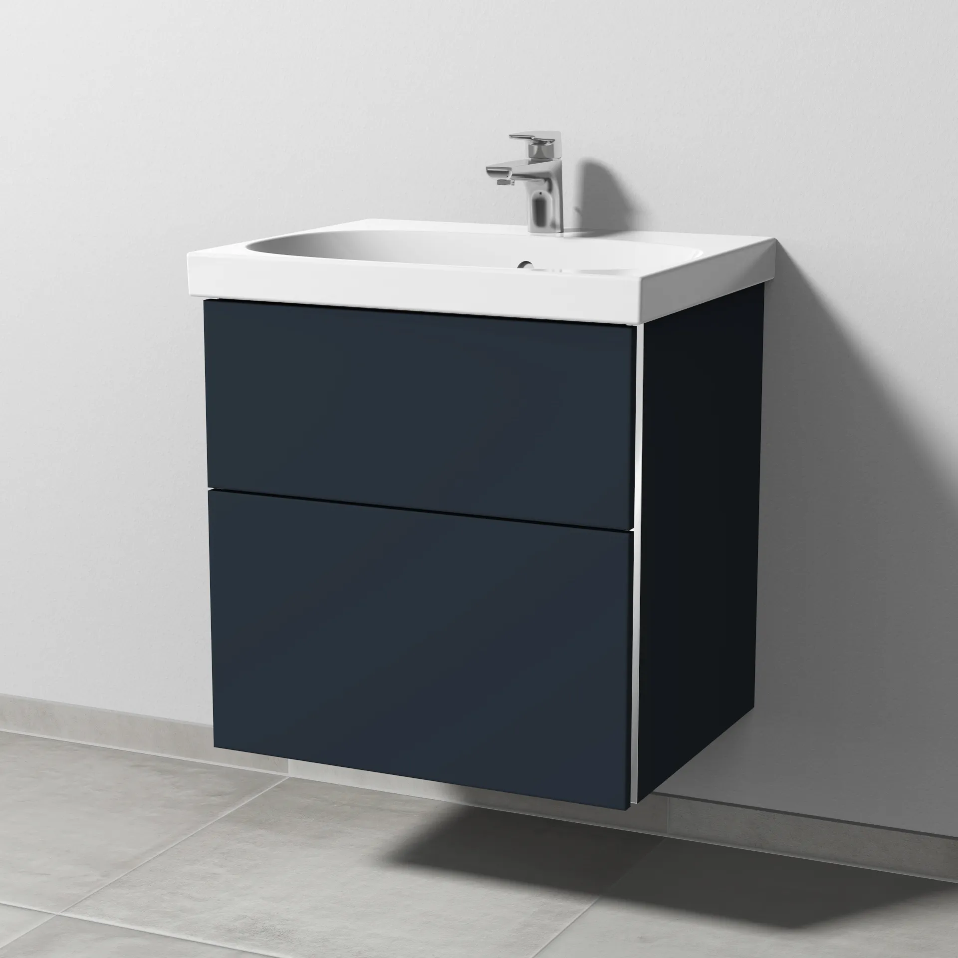 Sanipa Waschtischunterschrank „3way“ 570 × 586 × 467 mm in Marine (matt), mit Hahnlochbohrung, Becken mittig Sanipa Waschtischunterschrank „3way“ 570 × 586 × 467 mm in Marine (matt), mit Hahnlochbohrung, Becken mittig