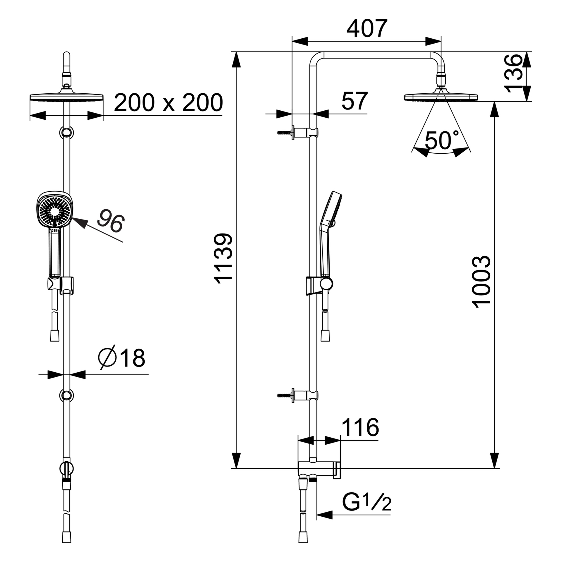 HA Kopfbrause-Set HANSABASICJET Style 4438 3-strahlig Ausladung 407 mm Chrom