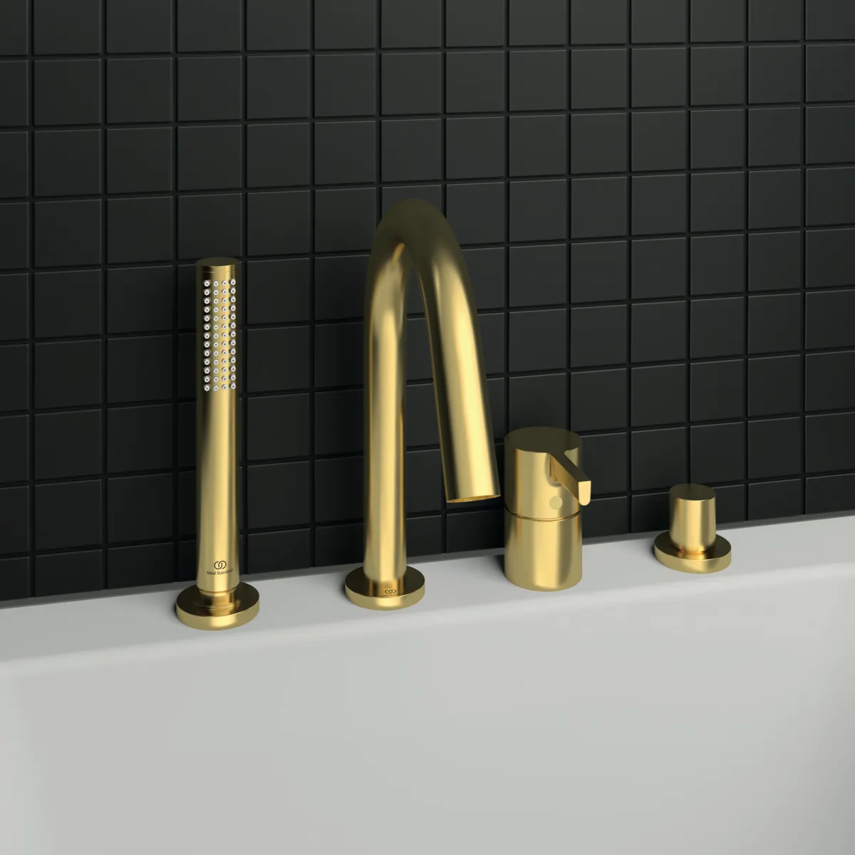 Ideal Standard Joy Armatur BC789A2, 4-Loch, Stab-Handbrause, Brushed Gold