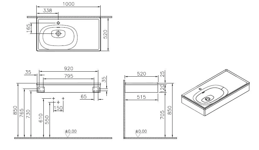 Equal Set Möbelwaschtisch asymmetrisch 100 cm mit Holzblende Schwarz-Eiche