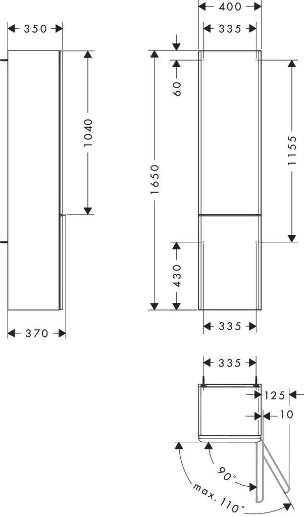 Xelu Q Hochschrank Diamantgrau Matt 400/350, Türanschlag rechts Chrom