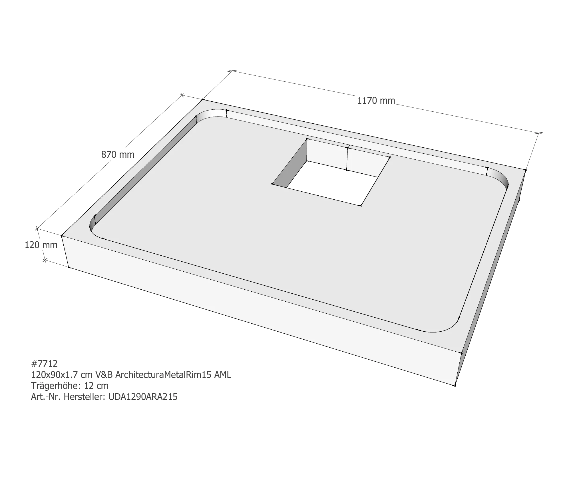 Duschwannenträger für Villeroy & Boch Architectura MetalRim 120 × 90 × 1,7 cm Breite: 90 cm / Länge: 120 cm