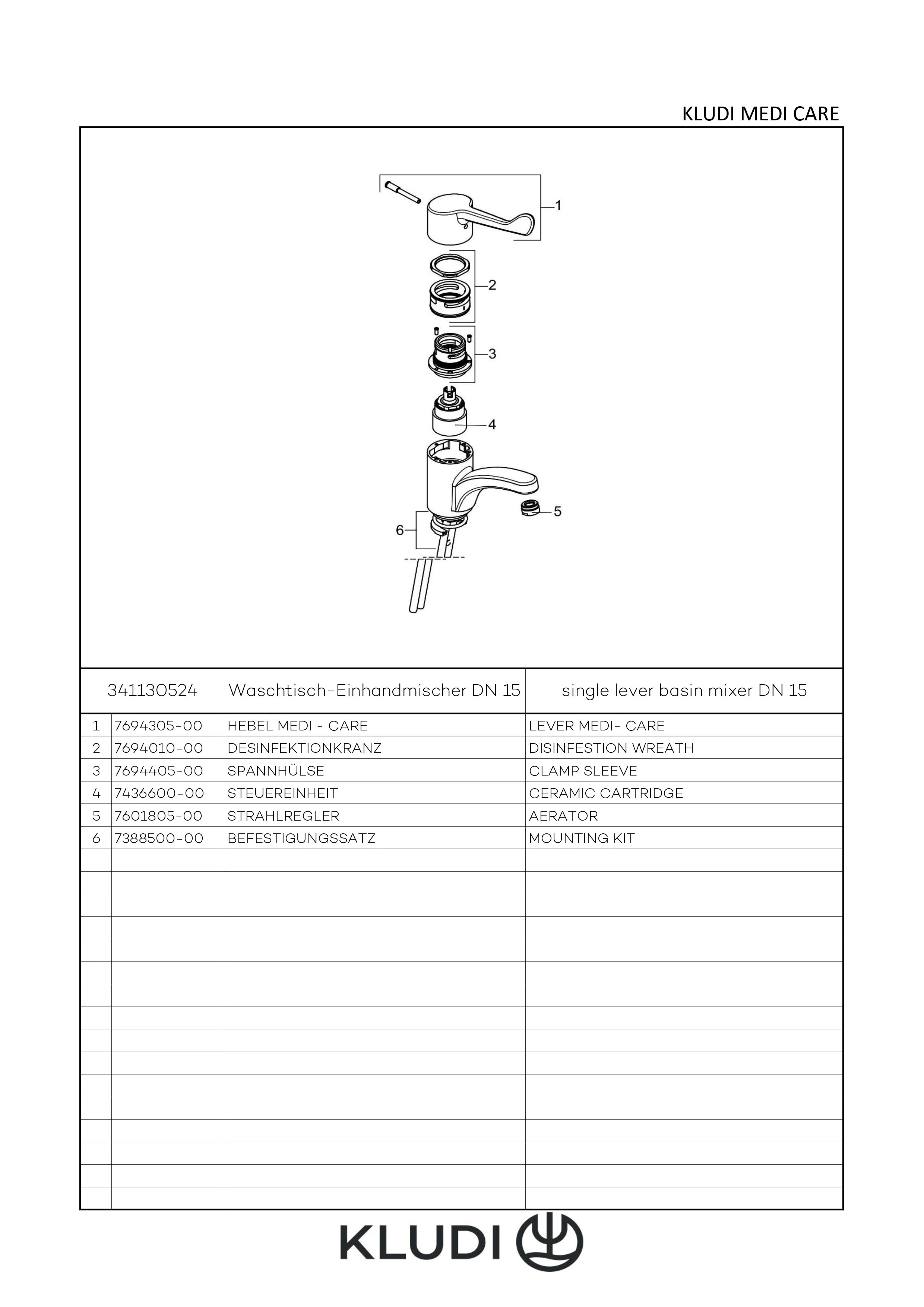 MEDI CARE WT-EHM DN 15 Klinik Armhebel chrom