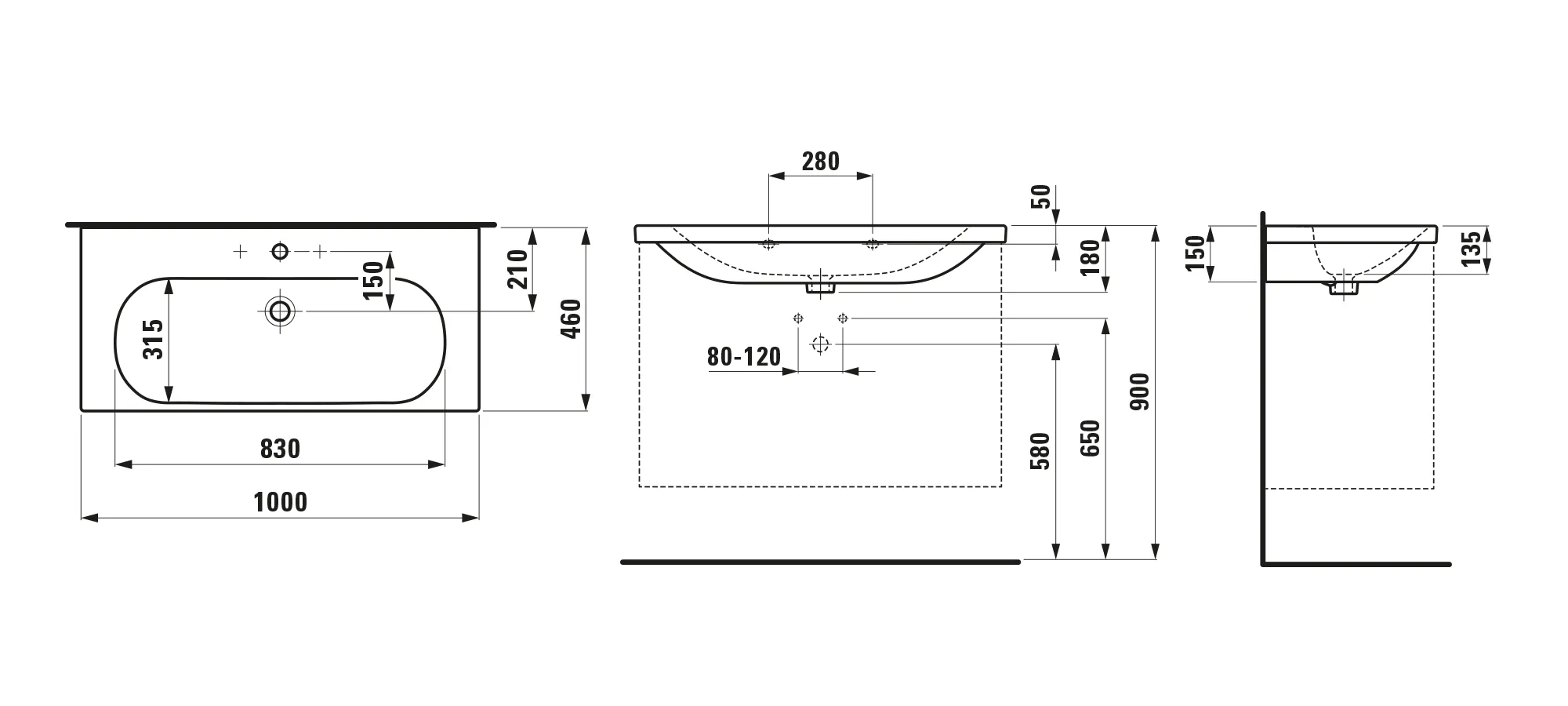Waschtisch LUA 460x1000x180 1 Hahnloch mit Überlauf weiß Waschtisch LUA 460x1000x180 1 Hahnloch mit Überlauf weiß