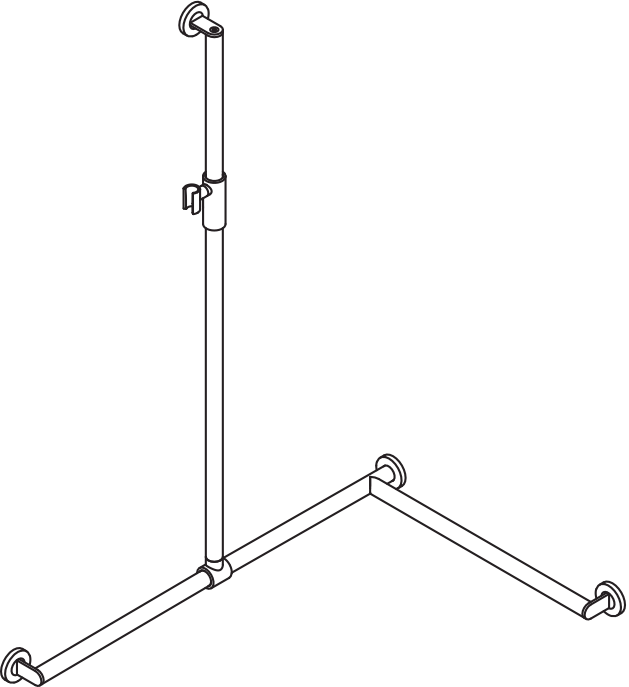 Duschhandlauf mit verschiebbarer Brausehalterstange, Edelstahl, PVD, mit magnetischem Brausehalter, senkrechte Länge 1250 mm, waagerechte Längen 947 mm und 647 mm, D: 32 mm, 70 mm tief, Ausführung rechts, in Farbe CK (messing glänzend)