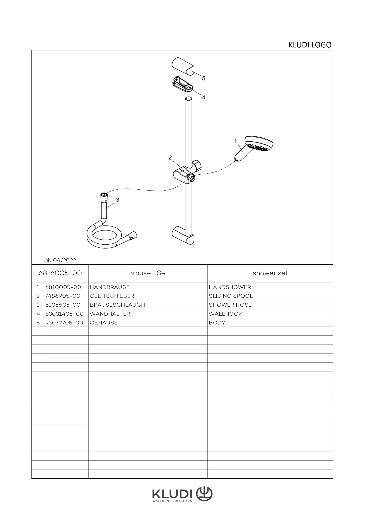 Kludi LOGO NEO Brause-Set 1S DN 15 chrom, Wandstange 600 mm, höhenverstellbare Handbrausehalterung, G 1/2 Zoll Anschluss Kludi LOGO NEO Brause-Set 1S DN 15 chrom, Wandstange 600 mm, höhenverstellbare Handbrausehalterung, G 1/2 Zoll Anschluss