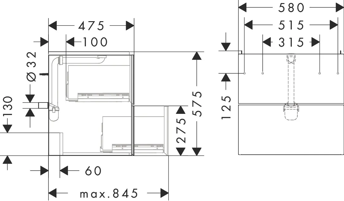 Xevolos E Waschtischunterschrank Mattweiß 580/475 mit 2 Schubkästen für Waschtisch Weiß Metallic Xevolos E Waschtischunterschrank Mattweiß 580/475 mit 2 Schubkästen für Waschtisch Weiß Metallic